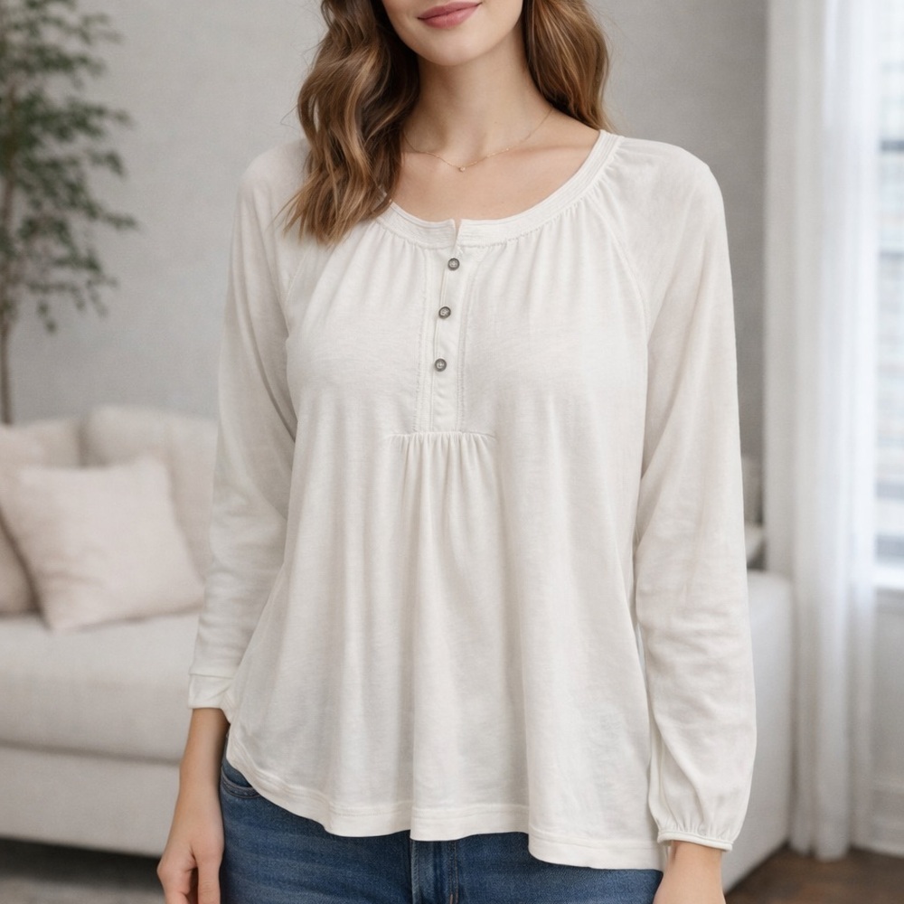We The Free Cream Button-Front Blouse